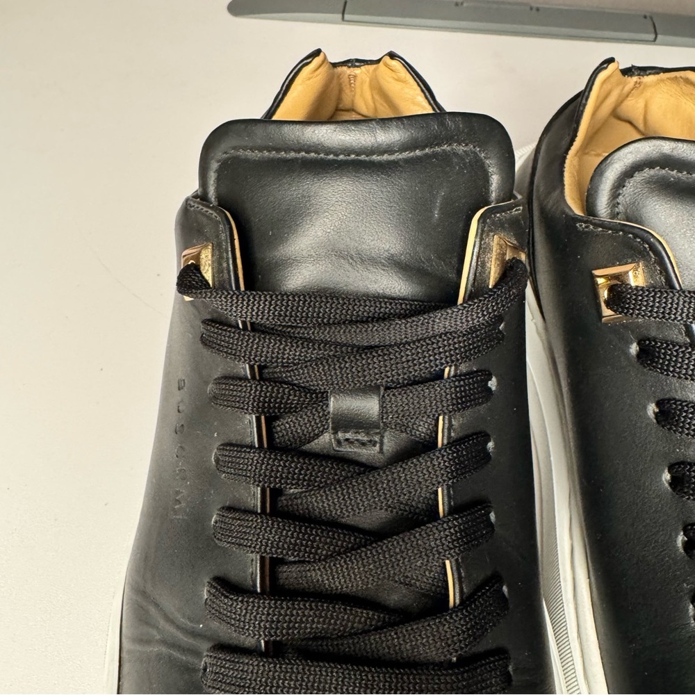 Buscemi Black Italian Leather White Sole Low Top Sneakers w/ Tan Lining Size 38 - Picture 14 of 16
